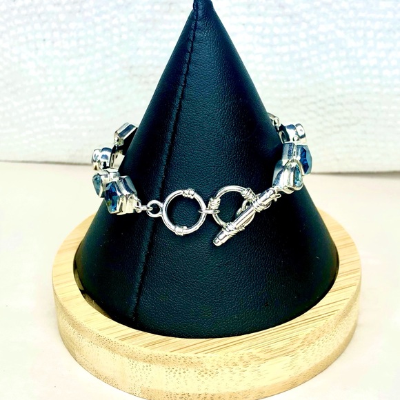 FACETED BLUE TOPAZ Sterling Silver Toggle Bracelet - Picture 6 of 12
